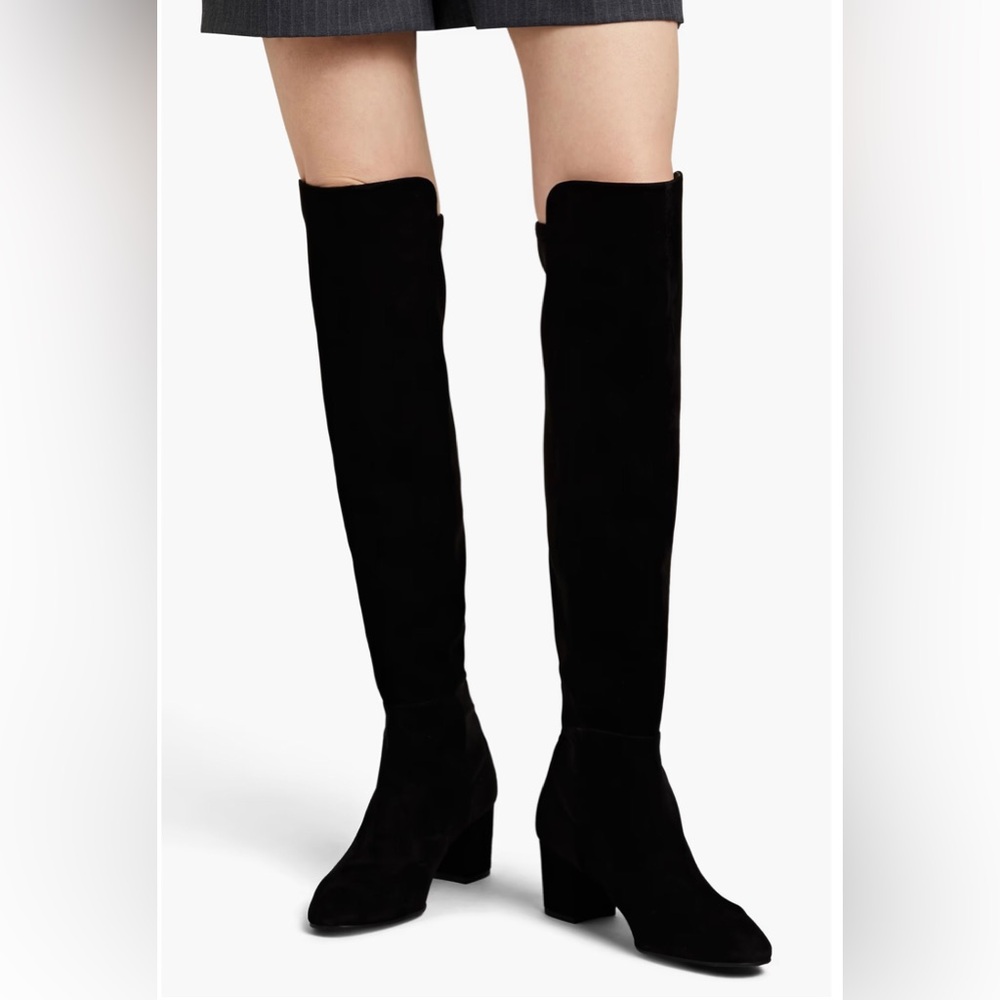 STUART WEITZMAN GILLIAN 60 CITY BOOT black Suede neoprene over the‎ knee boots - Picture 2 of 15
